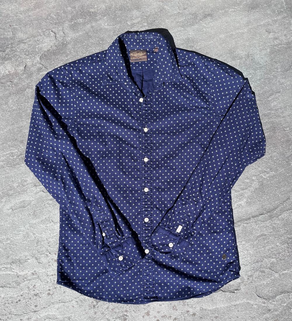Scotch & Soda Navy Micro Arrow Print Button Down Shirt Cotton Poplin Men M $125